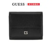 在飛比找Yahoo奇摩購物中心優惠-【GUESS】簡約金屬G字母皮革夾扣男士短夾-黑