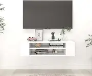 Wall Mounted Floating TV Stand, White Modern Entertainment Unit for Living Room, Media Storage Console with Open Shelves, 100x30x26.5 cm Engineered Wood