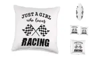 Just A Girl Who Loves Racing Race Day Checkered Stick Flags Throw Pillow 16x16