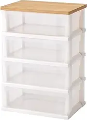 Tenma Clothes Case with Wooden Top Plate Fits in Rooms, Made in Japan, Easy Assembly, 4 Tiers, Easy to Move Chest, Storage Case, Drawer, Width 21.7 x Depth 15.7 x Height 31.1 inches (55 x 40 x 79 cm)