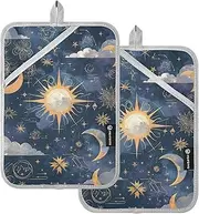 Pot Holders Heat Resistant Blue and Gold Tarot Astrology Potholders with Pocket Hot Pot Holders Oven Pads 2 Pack