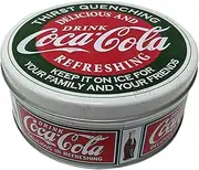 [The Tin Box Company] Distress Printed Coca-Cola Round Treat Collectible Storage Tin, Vintage Retro Style, 7-1/8" Dia x 2-5/8"H