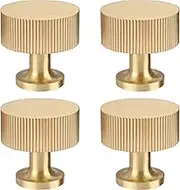 RZDEAL 4pcs Solid Brass Cabinet Knobs Pulls - Modern Gold Drawer Handles (1-1/8"x1-1/8/28mmx28mm), Brushed Brass Finish