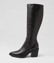 New Django & Juliette Langsa Black Leather Knee High Boots Womens Shoes Casual