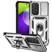 For Samsung Galaxy A73 5G Case Ring Kickstand PC+TPU Phone Cover with Slide Lens Lid