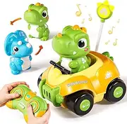 Dinosaur Remote Control Car,Kids Dinosaur Toys Cars with LED Lights & Music,Electric RC Cars Toys for Boys Toddlers Kids Birthday Age 3 4 5 6 Years Old