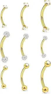 [Hnxnskt] Eyebrow Piercing Jewelry Surgical Steel Rook Piercings Curved Barbell Tiny Eyebrow Ring Vertical Labret Lip Jewelry Ear Navel Small Belly Button Ring for Women Men 16g 6mm/8mm/10mm