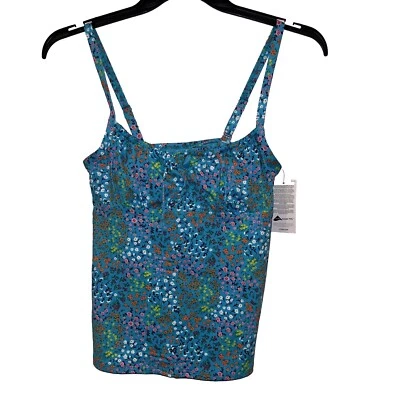 Lands' End Women's 6 Turquoise Mini Floral Tie Front Underwire Tankini Swim Top