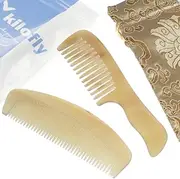 kilofly Genuine No Static Natural Sheep Horn Comb [Set of 2] + Carring Pouch
