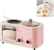 Small Breakfast Machine Electric Oven 3 in 1 Pink Breakfast Station Multifunctional Pink Kitchen Appliances Toaster Oven Sandwich Machine Frying Pan Mini Oven for Home