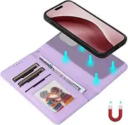 for iPhone 16 Pro Case,for iPhone 16 Pro Wallet Case,2 in 1 Detachable Wallet Phone Cover[RFID Blocking] PU Leather Flip Kickstand Shockproof Protective Phone Cover-Purple