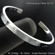 Bangle Real 925 Sterling Silver Filled Solid Engraved I love You Bracelet Cuff
