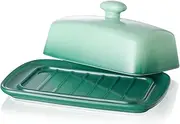 Large Porcelain Butter Dish with Lid, Candiicap Classic Color Changing Butter Keeper for Countertop, Large Butter Holder for Butter Storage & Home Kitchen Decor, Dishwasher Safe (Avocado Green)