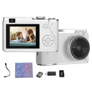 Kids Digital Camera,2.4 Inch TFT Display CCD Camera,32GB Card,48MP 8X Digital Zoom,Compact Retro Camera,White