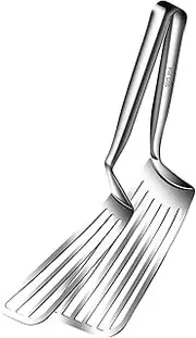 Flipper Spatulas with Tong Kitchen Gadget Ergonomic Handle Flip Spatulas Home Kitchen Cooking Tool for Egg BBQ Toast Steak, Length 35.5 cm