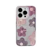 TPU Cover for iPhone 14 Pro Max Glitter Camera Ring Oil Painting Flowers Phone Case with Lens Film-pink