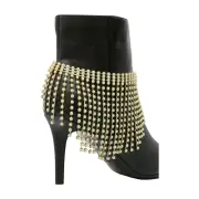 Women Gold Metal Boot Chain Bracelet Shoe Mint Teal Color Long Bead Fringe Charm