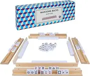 Offelec Wooden Mahjong Racks, Set of 4 Trays for Mahjong Game, Premium Holders for Mahjong, Mexican Train, Dominoes and More Game Stands (Includes Magnetically Attached Mahjong Pushers)