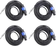 Binxind 4 Pack 50 Ft Speakon to 1/4 Inch Male Speaker Cables 12 Gauge AWG Wire Audio Amplifier Connection Cord 6.35mm Wire