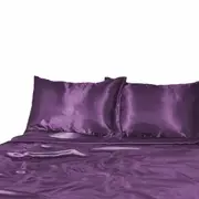 Purple 1000TC Silk Satin Single KS Double Queen King Fitted Flat Pillowcase Sheet Set