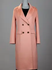 Merinosnug Water Ripple Double-Breasted Long Coat, Peach Bloom / M