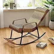 CADYNN Rattan Rocking Chair,Patio Rocking PE Rattan Chair,Zero Gravity Rocking Lounge Chair,Garden Rattan Chairs with Pillow Recliner Seat for Garden Backyard Porch