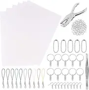 Benvo 157 Pcs Heat Shrink Plastic Sheet Kit Shrinky Art Film Paper 20 Pcs with 135 Pcs Keychains Accessory Ear Hooks Chain Beads Lobster Clasps and Hole Punch, Tweezer for Creative DIY Handmade Craft