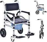 Toilet Chair with Wheels,Padded Seat Toilet Wheelchair,Folding Toilet Chair,Aluminium Shower Chair with Wheels Seniors