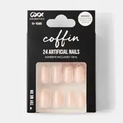OXX Cosmetics 24 Pack Artificial Nails with Adhesive - Coffin Shape, Nude Gold Tone