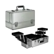 Silver Matte 6-Tiers Makeup Train Case Professional Cosmetic Organizer with Acco