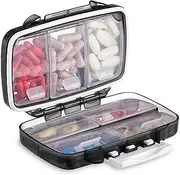 Fullicon Portable Pill Organizer Weekly, Large Capacity Pill Case with 7 Compartment, Moistureproof and Airtight Pill Box, Travel Pill Holder for Vitamins/Fish Oils/Supplements (Black)