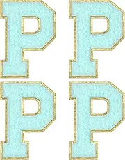 sourcing map Chenille Letter Patches 2.2" Self Adhesive Alphabet P Stick on Embroidered Patch Sew on Letter Stickers Applique for Repairing Clothing Jeans Shoes Hats DIY(Blue, Pack of 4)