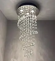A1A9 Elegant Spiral Crystal Chandelier Lights, Clear K9 Crystal Raindrop LED Ceiling Lights Chrome Flush Mount Pendant Lamp Fixture for Livingroom Dining Room Hallway Stairway Foyer D40cm H80cm