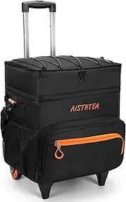 Rolling Cooler with Wheels and Handle, + Can Leakproof Soft Sided Travel Cooler, Double Deck & Enhanced Stability Wheeled Cooler, Insulated Cool Bag for Camping,Grocery,Beach,Outdoor