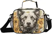 Insulated Lunch Box Dog Portrait Flower for Women Men - Ideal for Work, Picnics - Includes Adjustable Shoulder Strap