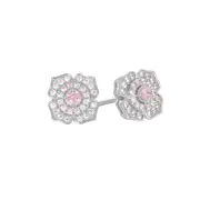 Sterling Silver Pink & White Cubic Zirconia Flower Stud Earrings