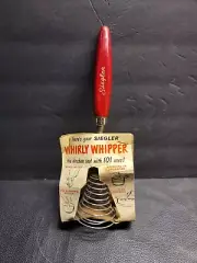 Vintage WHIRLY WHIPPER Red Wood Handle Whisk 9 1/2” New Old Stock