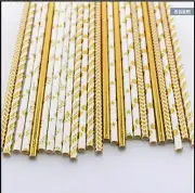 Paper Drinking Straws Metallic Foil Rose Gold/Silver Vintage Wedding Party Decor