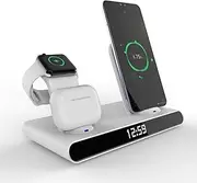 Jarttarn Wireless Charging Station - 3 in 1 Wireless Charger, Android Multiple Devices 3 in 1 Wireless Fast Charger Dock Stand for Phone with Clock Display (White)