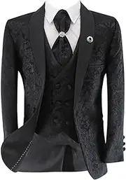 [SIRRI] Boys Floral Paisley Tuxedo Dinner Suit, 5 Piece Set for Pageboy Weddings & All Special Occasions