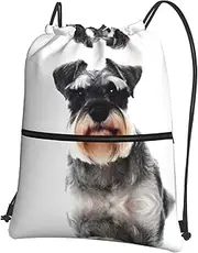 EdWal Well-Behaved Schnauzer Print Drawstring Backpack Gym Bags Sports Bags With Zipper Pocket For Travel Beach, Black, One Size
