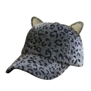 女個性復古豹紋貓耳朵秋冬天帽子