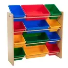 Kids 86cm Wooden Shelf w/12 Plastic Bin for Toys/Books Organiser Storage 3y+