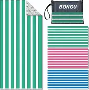 BonGu Beach Towel Oversized Stripe 180x90cm, Quick Dry Sand Free Beach Towels with Travel Bag Soft Beach/Pool Essentials for Men Women (Green)