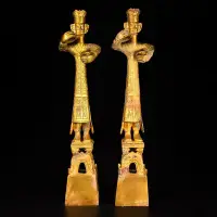 在飛比找Yahoo!奇摩拍賣優惠-舊藏銅鎏金人物三星堆，造型獨，金色亮麗，高:27厘米，寬:6