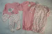 Baby Girls 5 PC LOT Pink White SHIRT HAT PANTS Elephant LAP GOWNS Pajama NEWBORN