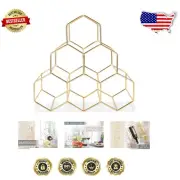 Elegant Honeycomb Design Tabletop Wine Rack - Holds Up to 6 Bottles, Gold Tone