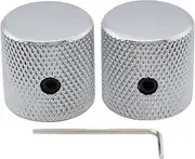 [Musiclily] Pro 1/4 Inch Steel Fine Knurled Flat Top Universal Fitting Potentiometer Control Knob with Set Screw for Electric Guitar Bass, Chrome (Set of 2)