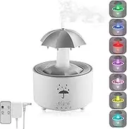 Humidifier for Bedroom, 7-Color Rotating Umbrella Diffuser with Rain Drop Effect, 300ML Small Humidifier Aroma Diffuser with Remote & Timer, Funny Rain Humidifier for Kid Teen Women (White)