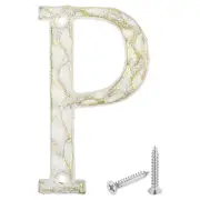 House Address Letter, 5.5 Inch Cast Iron Vintage Letter-P for Sign, White & Gold